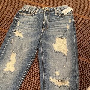 Current/Elliott Distressed Light Blue Boyfriend Jeans